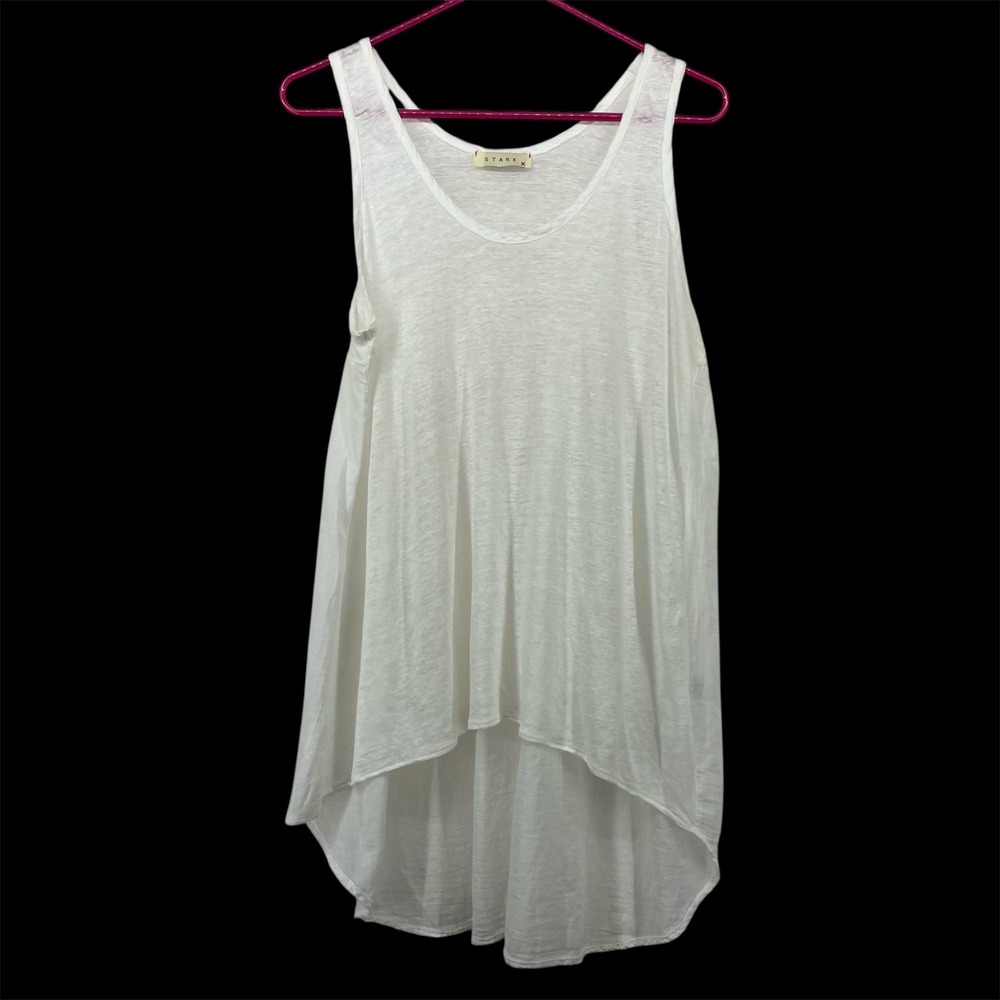 Stark X Women Large Tank Top White‎ Linen Cotton High Low Scoop Neck USA Made
